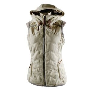 Women’s White/Cream S Sleeveless Full Zip Vest with Fur Hood